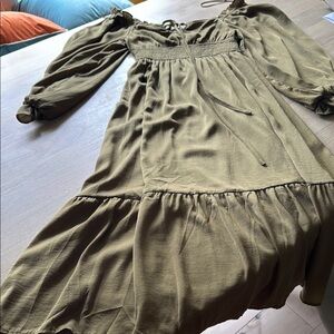 Moon River Green Ruched Tiered Sundress